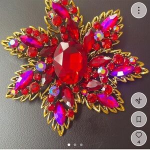 Elegant Red and Gold Brooch